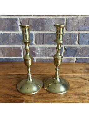 2 Solid Brass Candlesticks 9”H for Taper Candles Slight Differences